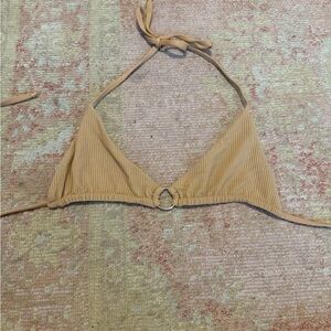 Tan Ribbed Triangle Bikini Top